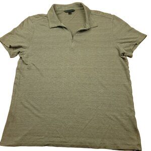 John Varvatos Mens M Shirt Lightweight Linen‎ SS Pocket Polo Zip Beige EUC